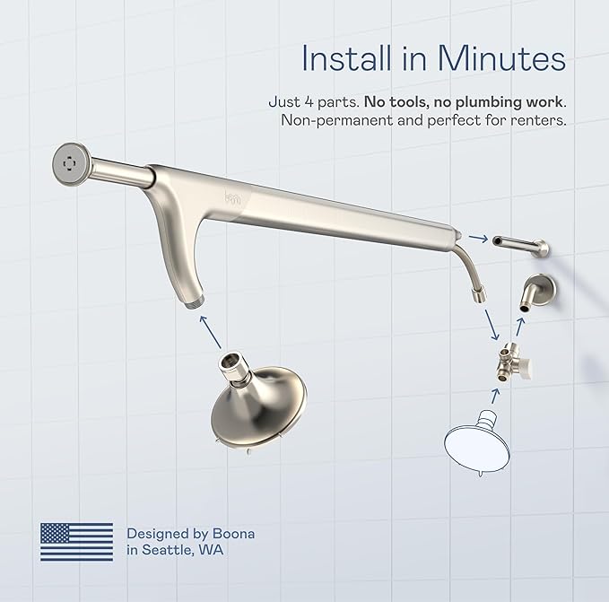 BOONA Original Tandem Shower as Seen on Shark Tank | Dual Shower Head for Couples | Max Water Pressure for Two | Easy Install (Brushed Nickel, One Showerhead)