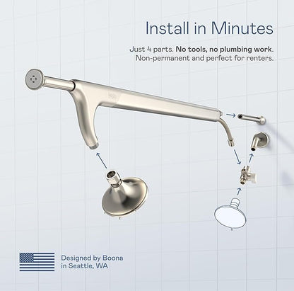 BOONA Original Tandem Shower as Seen on Shark Tank | Dual Shower Head for Couples | Max Water Pressure for Two | Easy Install (Brushed Nickel, One Showerhead)