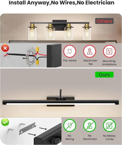 Modern Bathroom Vanity Light 24 inch Bathroom Light Fixture Black 2Pack | 10000mAh with 2 Detachable Rechargeable Battery, 500LM Dimmable, 3CCT with Remote Control, Vanity Light for Bathroom Mirror