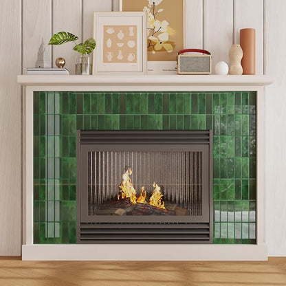 CRE8TIVE 4 Sheets Green Straight Linear Peel and Stick Backsplash Stick on Tiles for Kitchen Bathroom Green Wall Tile Stickers Waterproof 12"x12" Renter Friendly Self Adhesive Kitchen Backsplash Tiles