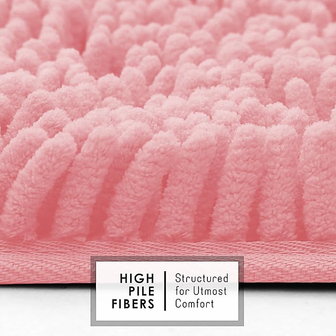 Hearth & Harbor Bathroom Rugs, Chenille Bath Mat - Machine Washable Bath Mats for Bathroom Non-Slip Backing Rubber, Quick Dry Bathroom Mat, 24 x 36 - Pink