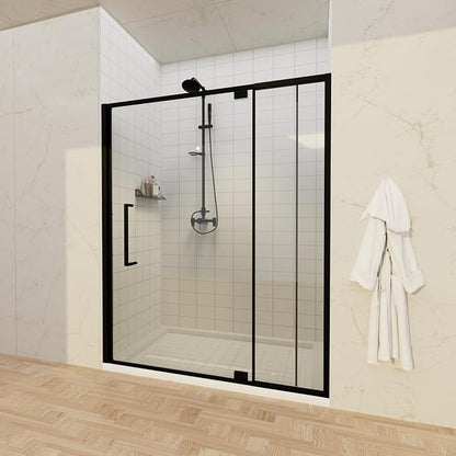 56-60" W x 72" H Semi-Frameless Pivot Swing Shower Doors | 1/4" (6mm) Clear SGCC Tempered Glass with a 24.8" walk-in opening, Matte Black Finish, Reversible, Magnetic Closing