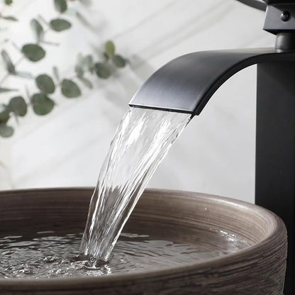 14 Inch Ceramic Bathroom Vessel Sink, Matte Black-Brown Round | Above Counter, With Faucet and Pop Up Drain Combo, Sinks Bowl for Vanity, Porcelain Art Basin, Easy Clean and Install