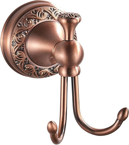 Red Copper Bath Towel Hooks, Wall Mounted Bathroom Hardware Accessories,Pattern Carving Design