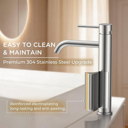 FORIOUS Vessel Tall Bathroom Faucet 1 Hole Brushed Nickel Single Handle | for 1 Hole Vessel Sink Only, Single Handle Faucet with Pop up Drain, for Basin Bowl Vanity Lavatory Residential/Commercial