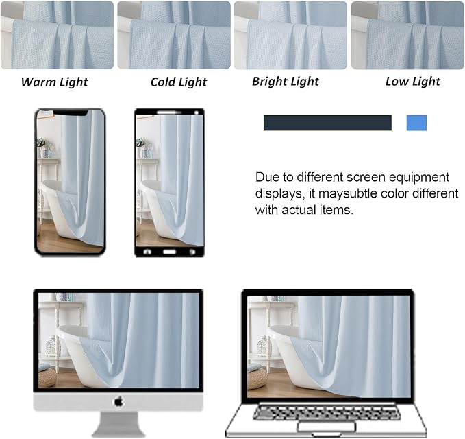 Glacier Blue Shower Curtain for Bathroom 78 Inches Long, 3D Embossed Textured Fabric Farmhouse Shower Curtain Soft Cloth, Water Repellent, Machine Washable, Hotel Style, 72" W x 78" L