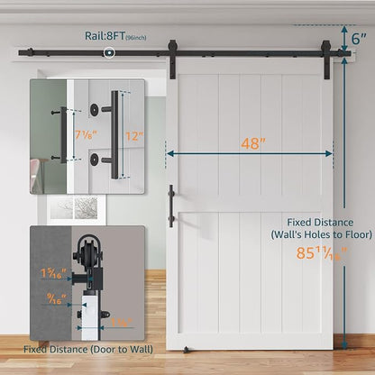 48''x84'' Sliding Barn Door with 8 Ft Barn Door Hardware Kit | Pre-Drilled Holes Easy Assembly - Include Installation Manual, Water-Proof PVC Surface, H-Frame, White