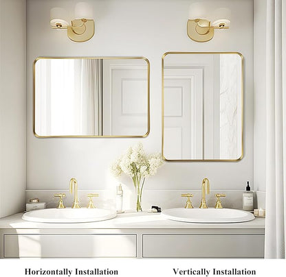 Fabuday Bathroom Mirror 28x36 Inch - Gold Bathroom Mirrors Over Sink, Brushed Metal Frame Wall Mirror for Entryway Modern Farmhouse Decor, Horizontal or Vertical Hanging