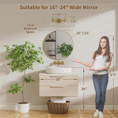 2 Lights Bathroom Vanity Light Fixtures Over Mirror Modern Gold | Wall Sconce,Elegant Globe Glass Shades,E26 Base,UL Certified,Anti-Rust,Damp Rated,Painted,Bedroom Living Room Entryway
