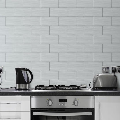 AULIGET 2-Piece Stainless Steel Look Peel and Stick Backsplash Tile, 6" x 12" Silver Aluminum Stick on Tiles for Backsplash Kitchen (Non-Magnetic)