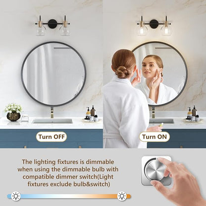 2 Light Bathroom Vanity Light, Black and Red Copper Bathroom Light Fixtures Over Mirror, Modern Copper Vanity Fixtures with Clear Glass Shade, Black Wall Sconce for Living Room
