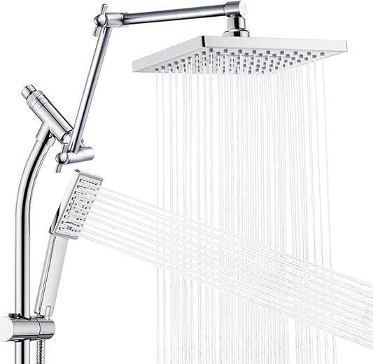 BRIGHT SHOWERS Rain Shower Heads System, Rainfall Shower Head with Handheld Spray Combo Includes Solid Brass Slide Bar, Height Adjustable Shower Holder, Shower Extension Arm and 60" Long Hose, Chrome