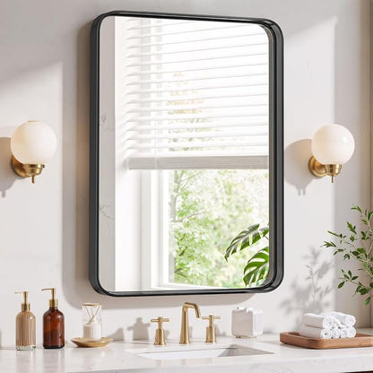 Bathroom Mirror 36x24 Inch Black Metal Frame Rectangle Vanity Mirror | Modern Wall Mounted Anti-Rust Mirror with Rounded Corners for Farmhouse, Restroom, Entryway, Horizontal or Vertical Hanging