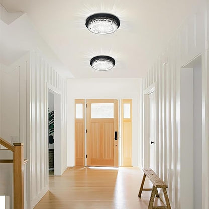 Flush Mount Ceiling Light Fixture 11 Inch Black LED Dimmable Ceiling Lights K9 Crystal Round Light Fixtures Ceiling Mount for Bedroom Bathroom Kitchen