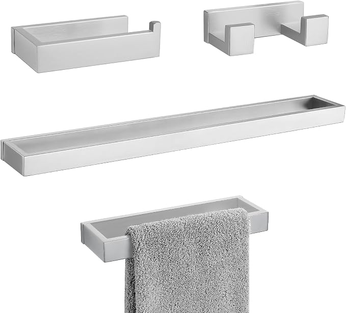 Lairuier Brushed Nickel Bathroom Hardware Accessories, 4PCS Towel Bar Set | Including Towel Bar,Towel Holder, Toilet Paper Holder, Towel Hook, SUS304 Stainless Steel Bathroom Towel Holder Hardware Set