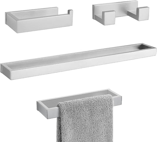 Lairuier Brushed Nickel Bathroom Hardware Accessories, 4PCS Towel Bar Set | Including Towel Bar,Towel Holder, Toilet Paper Holder, Towel Hook, SUS304 Stainless Steel Bathroom Towel Holder Hardware Set