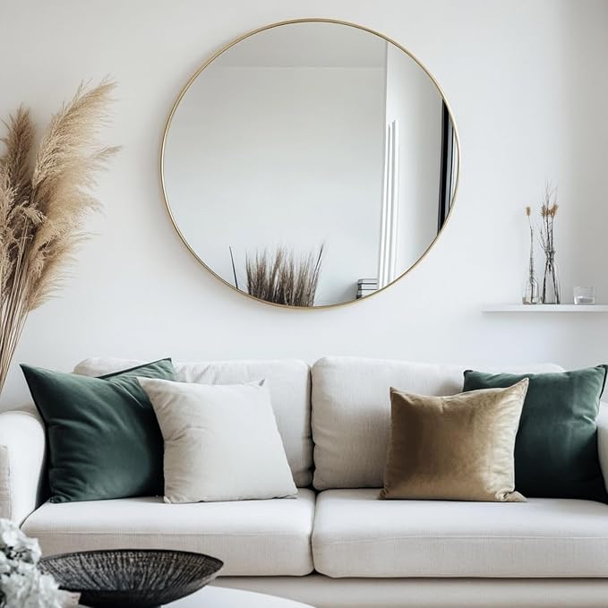 Large Round Mirror, 30 inch Gold Circle Mirror, Gold Metal Frame | High Definition,Waterproof,Rust-resistant, Round Mounted Mirrors for Bathroom,Living Room,Bedroom,Hallyway,Vanity,Wall Décor