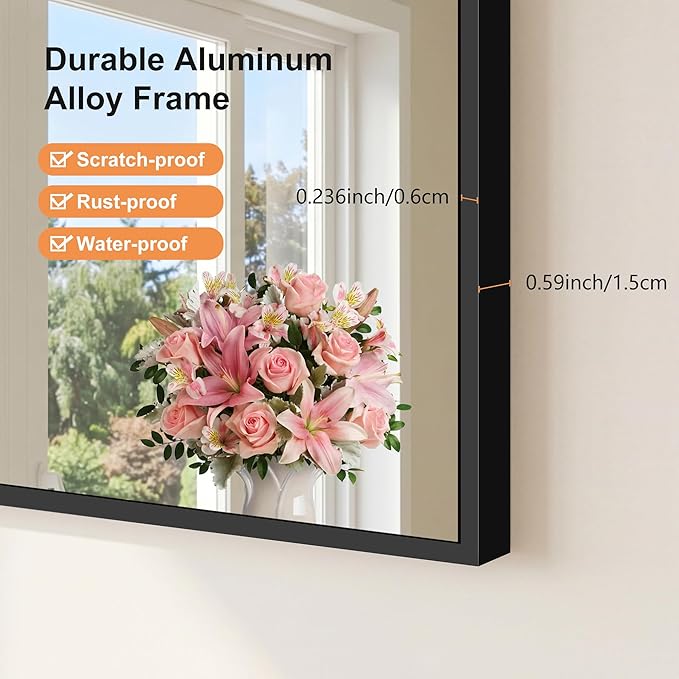 COFENY Black Arch Mirror, 36”x40” Black Mirror for Bathroom, Wide Arched Bathroom Mirror with Metal Frame, Wall Mounted Mirror for Bedroom Living Room Entryway Modern