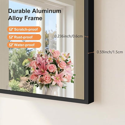 COFENY Arched Bathroom Mirror, 36x48IN Black Bathroom Mirror with Metal Frame, Wide Wall Mounted Mirrors Decor Modern Dresser Mirror for Bedroom Living Room Entryway
