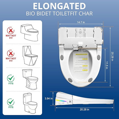 Electric Heated Bidet Toilet Seat Elongated with Remote & Side Control Knob | Auto One-Touch Wash & Dry, Warm Water Wash & Warm Air Dryer, Self-Clean Nozzle, Eco Mode, Soft Close Lid, Night Light