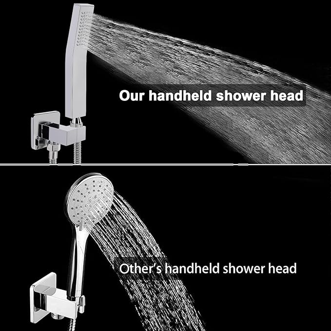 NearMoon Hand Held Shower Head, Luxury High Pressure Shower Kit with Wall Connector and Hose Set, for Bathroom Showering System Contemporary Square Style (Chrome Finish)