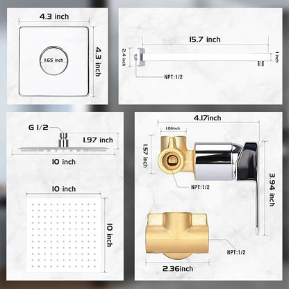 10 Inch Rainfall Shower Faucet Single Function Shower Trim Kit with Rough-in Valve Shower Set Square Stainless Steel Metal Touch-Clean Shower Head Chrome