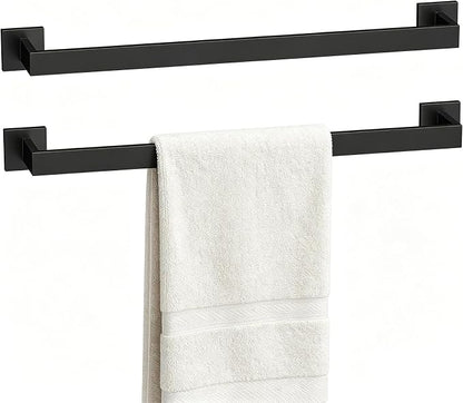 23.6 Inch Matte Black Bathroom Towel Bar Set, 2-Piece Square Wall Mounted Towel Rack, Wall Mounted 304 Stainless Steel Towel Holder for Bathroom