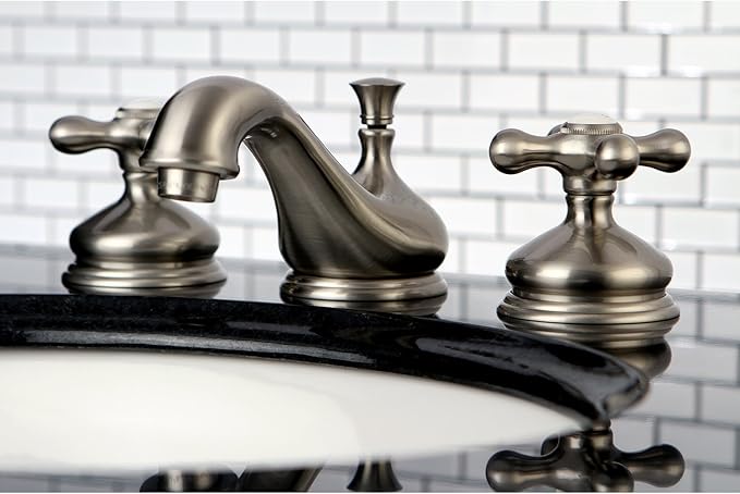 Kingston Brass KS1168AX Heritage Widespread Lavatory Faucet with Metal Cross Handle, Brushed Nickel