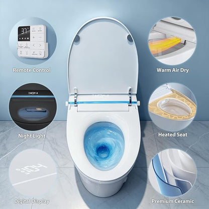 Smart Toilet with Bidet Built in, Tank Built in with Powerful Flush, Heated Seat, Auto Flush and Close, Warm Water, Air Dryer, Night Light and ADA Comfort Height for Bathroom