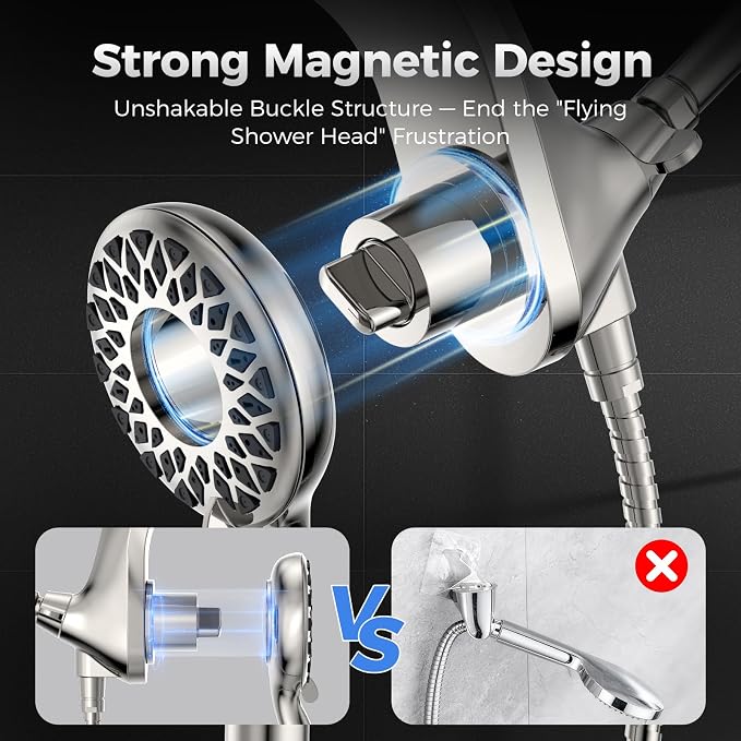 High Pressure Rain Shower Head with Handheld Spray Combo | Detachable Dual Shower Head with 10 Sprays Modes - Upgrade Knob Spray Mode Selector and Magnetic Guidance Docking System