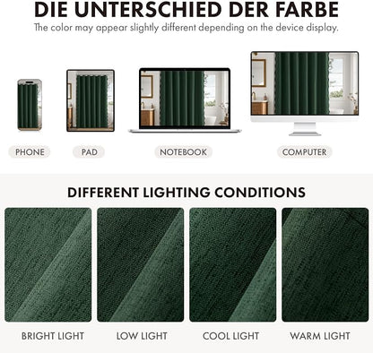 ANRODUO Dark Green Scalloped Linen Textured Shower Curtain, W72 x L84 | Boho Farmhouse Shower Curtain with 12 Metal Hooks, Machine Washable Waterproof Heavy Duty Fabric for Bathroom Bathtub