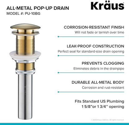KRAUS Pop-Up Drain, Fits Sinks with 1.75 in. Drain Opening, Brushed Gold,PU-10BG