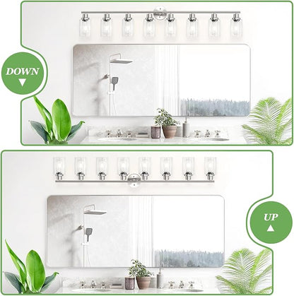 8-Light Brushed Nickel Vanity Lights, Modern Bathroom Light Fixtures with Clear Glass Shade, Wall Lamps for Mirror Kitchen Hallway Cabinet Living Room Sconces Lights - E26