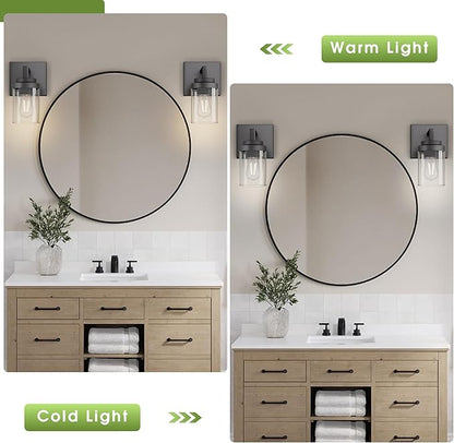 Espird Matte Black Wall Lights, Set of 2 Wall Sconce with Clear Glass Shade, Farmhouse Sconce Lights, Wall Mount Lamp for Bedroom Mirror Living Room