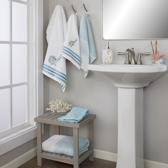 SKL Home Planet Ombre Bath Towel Set-4pc, 100% Turkish Cotton, Aqua | 2 Bath towels, 2 hand towels. 600 GSM weight. Spa-level quality. Soft & absorbent textured jacquard.