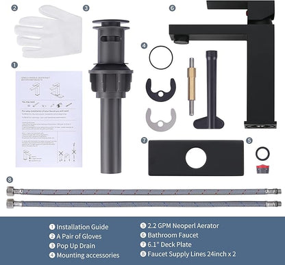 Black Bathroom Faucet ARCORA Matte Black Faucet for Bathroom Sink Modern Single Hole Bathroom Faucet with cUPC Supply Lines and Pop Up Drain