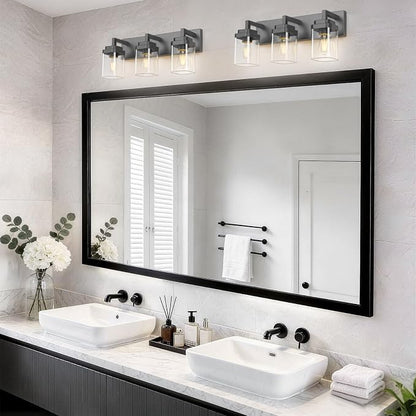 Matte Black Bathroom Light Fixtures, Modern Vanity Lights with Clear Glass Lamp Shade, Bathroom Lighting Fixtures Over Mirror, Restroom Vanity Lighting Fixture, 3-Light 22 Inch
