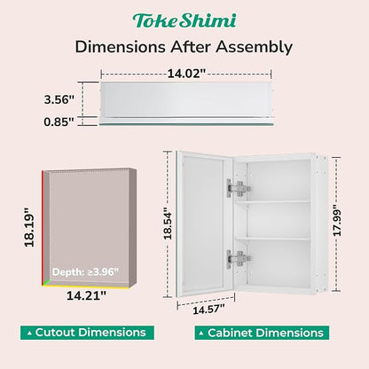TokeShimi 14 x 18 White Medicine Cabinet, Aluminum Mirror Medicine Cabinet Wall Mounted or Recessed with Stepless Adjustable Amply Storage
