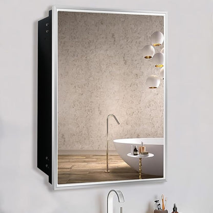 24”x30” Medicine Cabinet with Aluminum Frame,Surface or Recessed Medicine Cabinet Mirror for Bathroom,Bathroom Mirror with Storage,Sliver