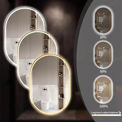 Oval LED Bathroom Mirror, 20"x 28" Frameless Lighted Mirror | LED Mirror with Front Light & Backlit, Anti-Fog, Dimmable Wall Mounted Lighted Mirror, Pill-Shaped Smart Bathroom Mirror