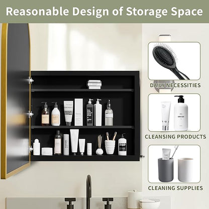 Casaphoria 39" H x 30" W Arched Bathroom Medicine Cabinet with Mirror, Metal Frame Wall Medicine Cabinets Mirrors, Wall Mirror Cabinet, Gold A