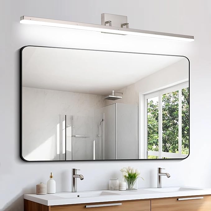 48in Modern LED Brushed Nickel Vanity Light Bar, Adjustable Bathroom Light Fixtures Over Mirror, Dimmable 46W 3200LM 5000K Cool White