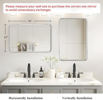 Fabuday Bathroom Mirrors for Over Sink 2 Pack - 36x24 Inch Rectangle Silver Mirrors for Bathroom Sink, Large Vanity Mirror Metal Frame Bath Wall Mirror Rectangular for Home, Bedroom, Restroom