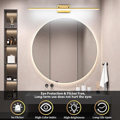 LED Bathroom Vanity Light, Modern Bathroom Light Fixture Over Mirror (3000K/4000K/6000K, Dimmable), Vanity Light Bar with Angle Adjustable, 40 Inch, Brass