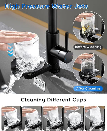 OWOFAN Kitchen Faucet with Cup Washer Pull Down Sprayer Stainless Steel Kitchen Sink Faucet with Deck Plate Glass Rinser Single Hole Black