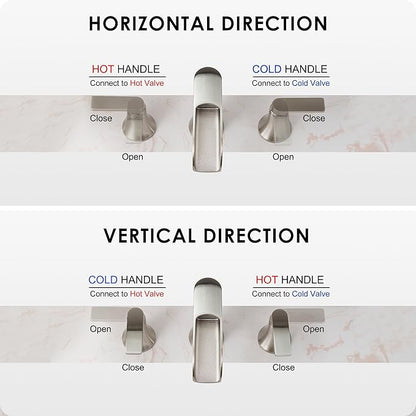 Brushed Nickel Bathroom Faucet 3 Hole, 4-8 Inch Waterfall Bathroom Sink Faucet Widespread with Drain & cUPC Supply Hose, 2 Handles for Vanity, Lavatory, Restroom, Brass Material, 10 Mins Install