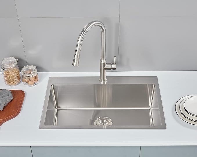 30"x18" Drop-In Single Bowl Sink 304 Stainless Steel 1-Hole | 30 inch Drop in Kitchen Sink | 304 SS Handmade | Topmount | 9" Deep Bowl | Family Kitchen/Prep | Large Capacity
