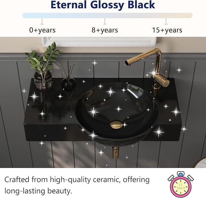 Wall Mounted Bathroom Sink, Deer Valley 30" x 18" Bathroom Vessel Sink, Black Modern Floating Countertop Lavatory Wall Hung Vessel Sink with Right Side Faucet Mount