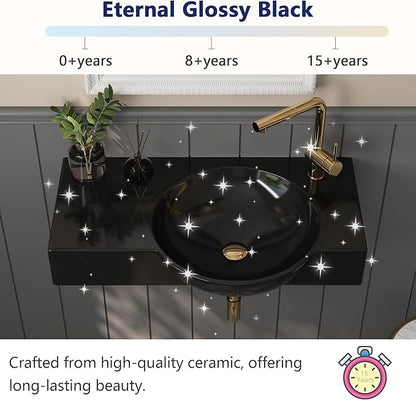 Wall Mounted Bathroom Sink, Deer Valley 30" x 18" Bathroom Vessel Sink, Black Modern Floating Countertop Lavatory Wall Hung Vessel Sink with Right Side Faucet Mount