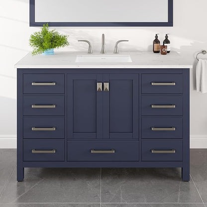 Eviva Aberdeen 48 in. Blue Single Sink Bath Vanity with Carrara Quartz Top and Undermount Porcelain Sink